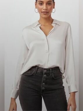 Rails Nissa Ivory Satin Button Front Blouse